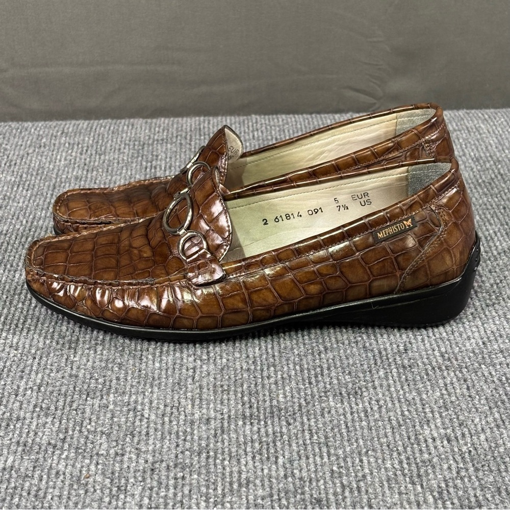 Mephisto Shoes Women’s 7.5 Faux Crocodile Loafers Cool Air Comfort Slip on Brown